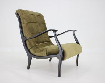 Fauteuil en bois courbé Ezio Longhi des années 1950, Italie, restauré / chaise longue vintage / nouveau rembourrage / design italien