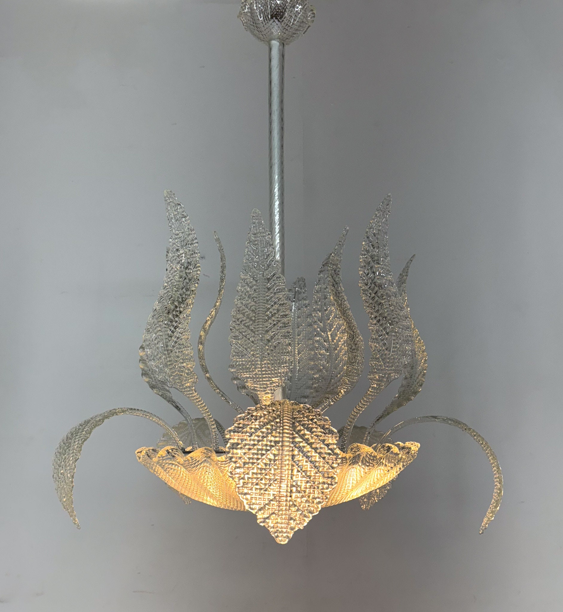1950's Barovier & Toso Murano Glass and Brass Chandelier / Italian