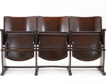 1970s 3-Seater Cinema Bench by TON, Czechoslovakia / Vintage Bench / Wooden Bench /