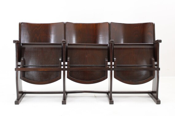 1970s 3-Seater Cinema Bench by TON, Czechoslovakia / Vintage Bench / Wooden Bench /