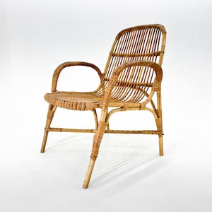 Mid-Century Rattan Armchair, Czechoslovakia, 1970s / Vintage Armchair / Lounge Chair