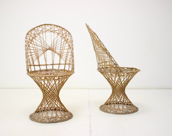 Paar stoelen, Patio Russell Woodard Wicker Effect, jaren 60 / Midden van de eeuw / Bruine kleur /