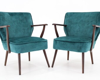 1970s Pair of Refurbished Beech Armchairs in Velvet, Czechoslovakia