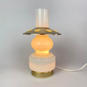 Mid-century Opal Glass & Brass Plated Table Lamp, 1960&#39;s / Vintage Opaline Glass Table Lamp