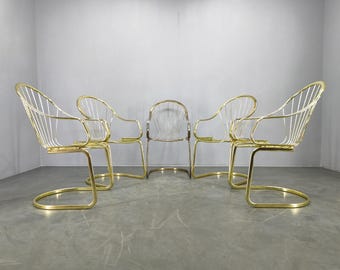 Zestaw krzeseł do jadalni Gastone Rinaldi, mosiądz, stal, Włochy Rima, lata 70., vintage