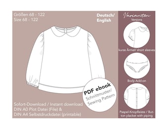 Cartamodello PDF per camicetta con colletto e body Bubi (tedesco/inglese/ebook) per neonati taglia 68 - 122