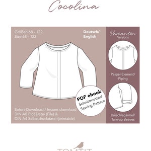 PDF sewing pattern cardigan with hidden button placket (German/ English ebook) for baby toddler child size 68 - 122