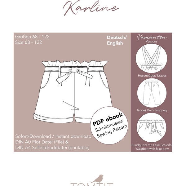 PDF sewing pattern paperbag trousers (German/ English ebook) for baby, toddler, child in size 68-122