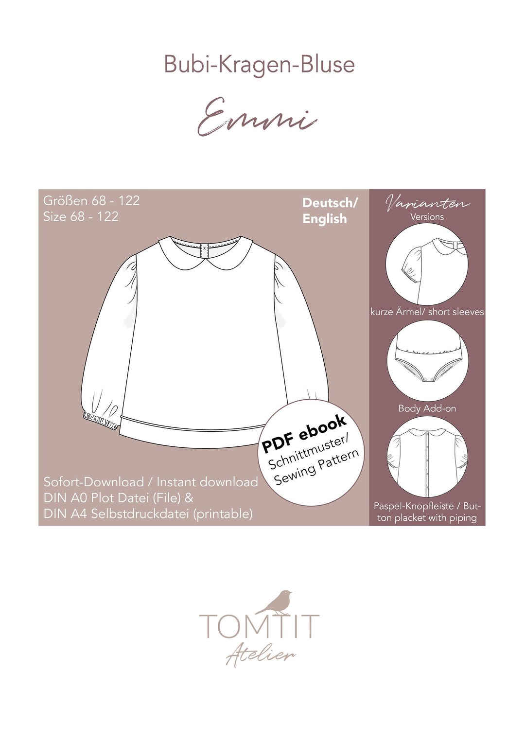 PDF Sewing Pattern Blouse With Peter Pan Collar and Body (german ...