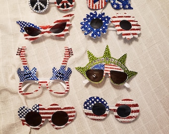 4th of July Patriotic USA rhinestone sunglasses--adult