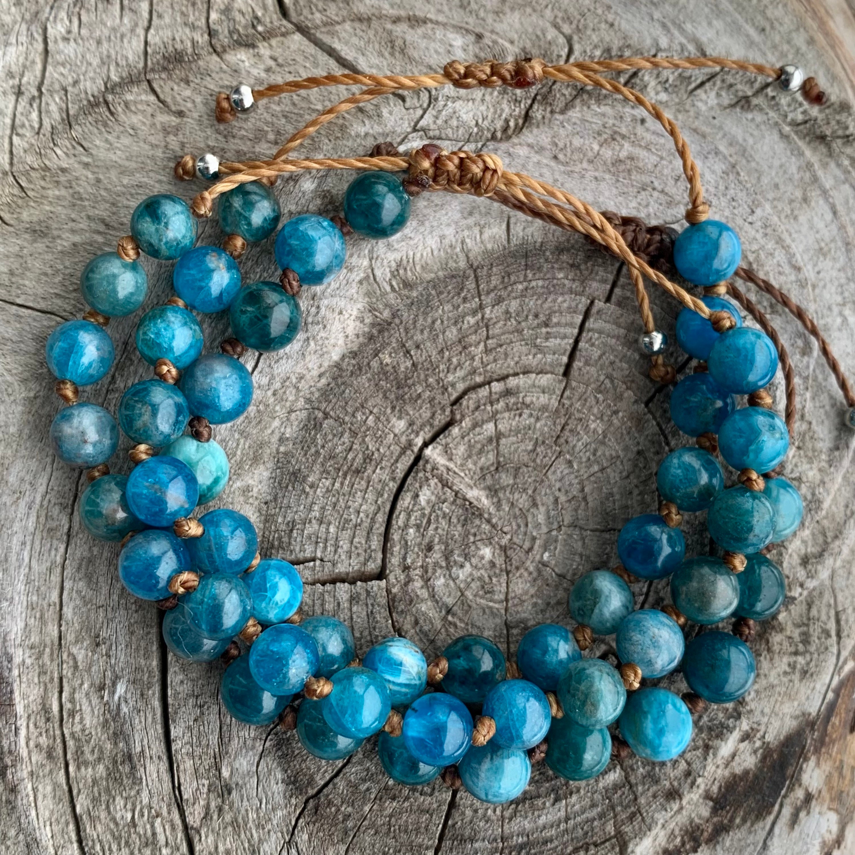Bracelet En Argent Sterling & Apatite Bleue - Perles De Culture - Fait Main Rosemimosa - Neuf