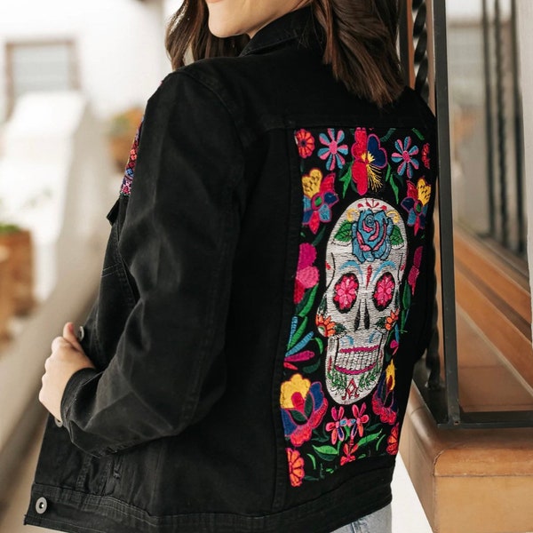 Black Denim Skull Jacket main image 1