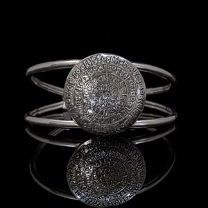 Adjustable Phaistos Disc Silver Bracelet