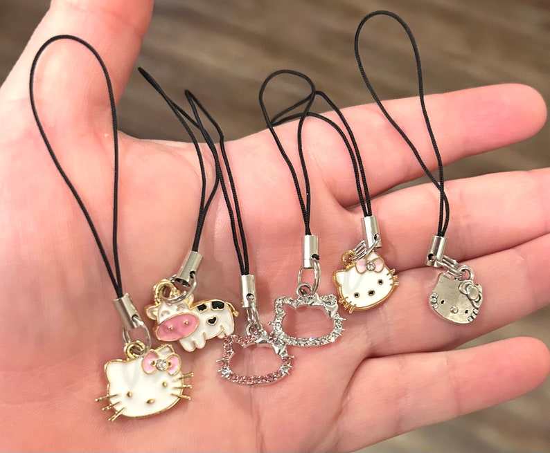 Cute phone charm straps, Phone lanyard, Beaded phone accessories, y2k Kpop journal binder planner charm, gifts for her, Hello kitty, Kawaii