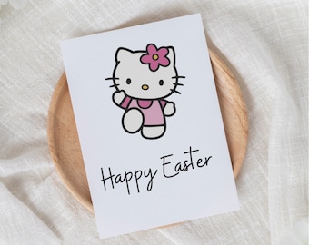 Kitty Easter Card, Easter Card, Custom Greeting Cards, Easter Gift, Handmade Greeting Card