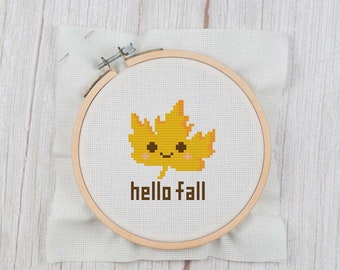 Happy Little Fall Leaf - Cross Stitch Pattern Instant Download, Thanksgiving Cross Stitch, Fall Leaf Cross Stitch, Beginners Cross Stitch