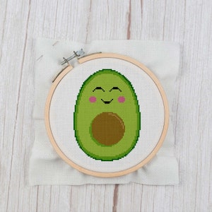 Happy Little Avocado - Cross Stitch Pattern Instant Download, Kitchen Cross Stitch, Fruit Cross Stitch, Beginners Cross Stitch