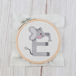 E is for Elephant - Cross Stitch Pattern Instant Download, Baby Shower Gift, Zoo Animal Alphabet Cross Stitch, Elephant Cross Stitch