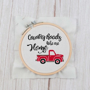 Country Roads - Cross Stitch Pattern Instant Download, Song Lyrics Cross Stitch, DIY Gift for Country Music Lover