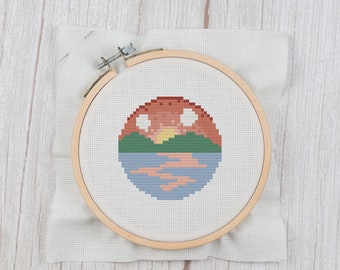 Sunset Mini - Counted Cross Stitch Pattern Instant Download, DIY Nature Lover Gift Pattern, Landscape Pattern, Beginner Cross Stitch