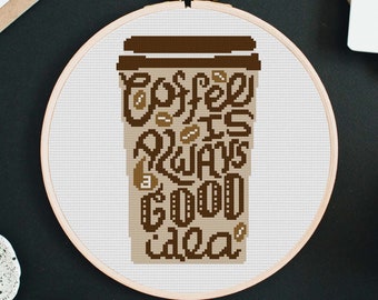 Coffee Time - Cross Stitch Pattern Instant Download, Coffee Lovers Gift, Coffee Cup Cross Stitch, Coffee Bean Cross Stitch