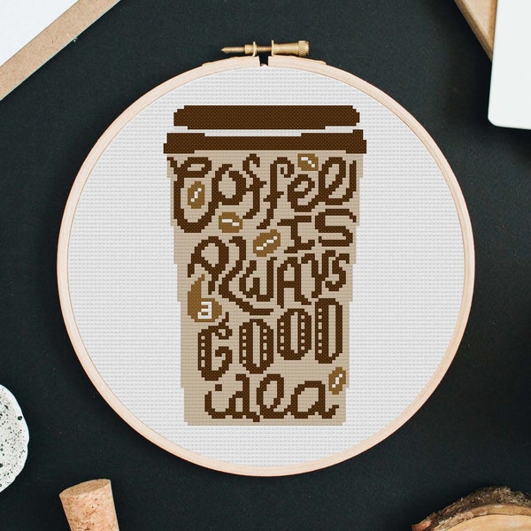Coffee Time - Cross Stitch Pattern Instant Download, Coffee Lovers Gift, Coffee Cup Cross Stitch, Coffee Bean Cross Stitch