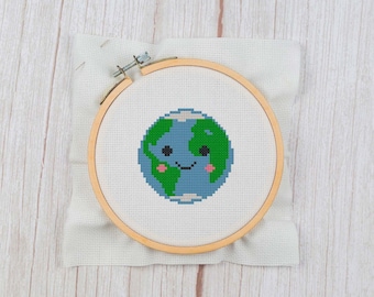 Happy Little Earth - Cross Stitch Pattern Instant Download, DIY World Traveler Gift Cross Stitch, Ornament Cross Stitch