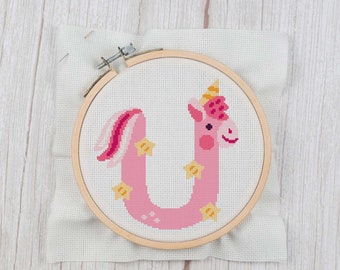 U is for Unicorn - Cross Stitch Pattern Instant Download, Baby Shower Gift, Fantasy Animal Alphabet Cross Stitch, Unicorn Cross Stitch