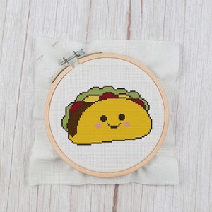Happy Little Taco - Cross Stitch Pattern Instant Download, Taco Lovers Cross Stitch, Kitchen Cross Stitch, Beginners Cross Stitch