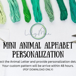 Custom MINI Animal Alphabet - Counted Cross Stitch Pattern PDF Download, Birth Announcement, DIY Baby Cross Stitch Gift, Custom Ornament