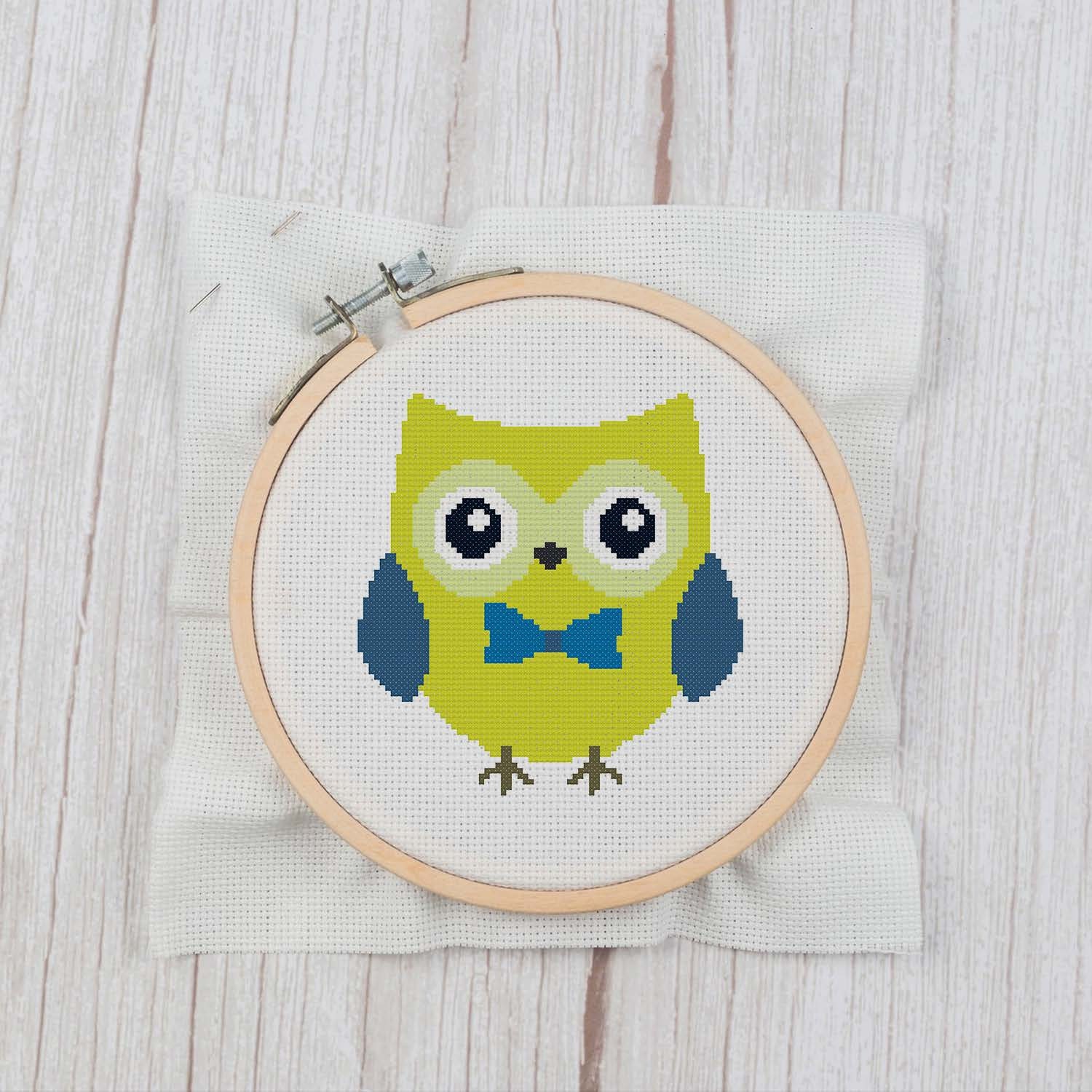 Owl with Bowtie - Cross Stitch Pattern Instant Download, Funny Animal Cross Stitch, Boy Room Decor,