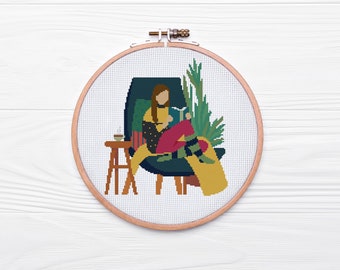 Cozy Reader - Cross Stitch Pattern Instant Download, Book Lover Cross Stitch, Books and Coffee, Gift for Reader