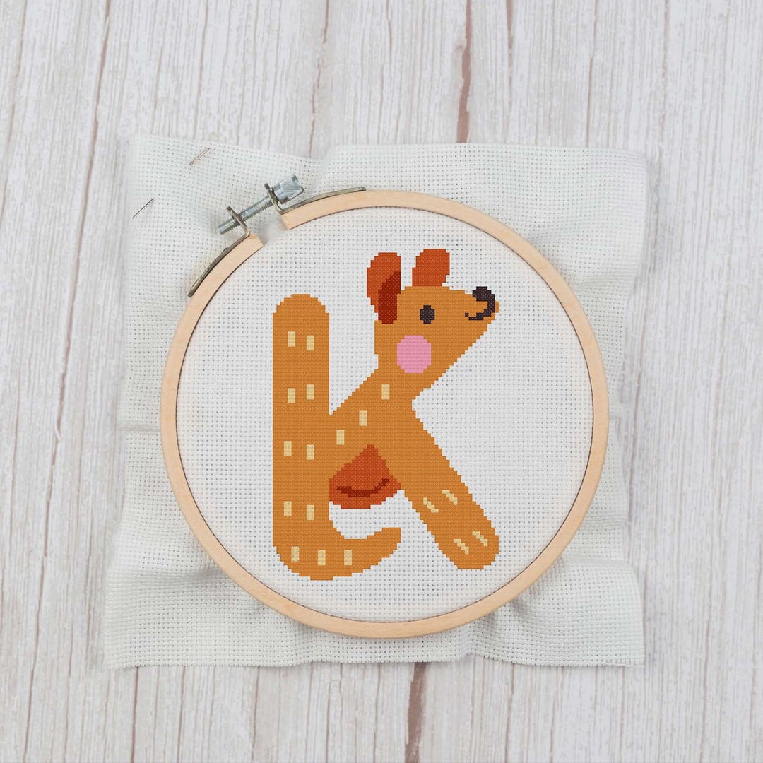 K is for Kangaroo Cross Stitch Pattern Instant Download, Baby Shower