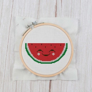 Happy Little Watermelon - Cross Stitch Pattern Instant Download, Kitchen Cross Stitch, Beginners Cross Stitch