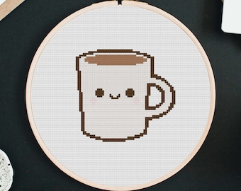 Happy Little Mug - Cross Stitch Pattern Instant Download, Coffee Lovers Cross Stitch, Beginners Cross Stitch