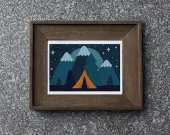 Mountain Camping - Cross Stitch Pattern Instant Download, Gift for Hikers, Nature Lovers, Wanderlust Cross Stitch