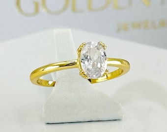 Bague en or avec pierre de zircone | anneau uni | Anneau de couche | bague de fiançailles | 18k - Lune d'Or