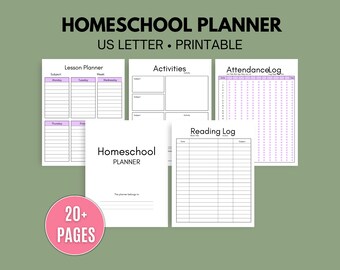 Planificador imprimible para la educación en casa / Organización de la educación en casa / Planes de lecciones / Registros de asistencia / Educación en el hogar