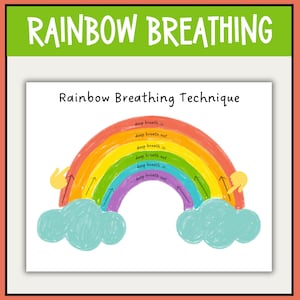 Ejercicios de respiración de arcoíris imprimibles para niños / Tarjetas de respiración / Rincón de la calma / Técnica de conexión a tierra para la salud mental / Alivio de la ansiedad