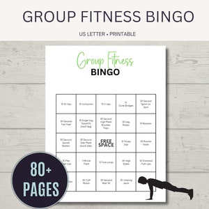 Jogo de Bingo de Fitness em Grupo para Imprimir para Adultos | Desafio de Fitness | Bingo de Treino | Cartões de Bem-estar e Movimento | Desafio de Grupo