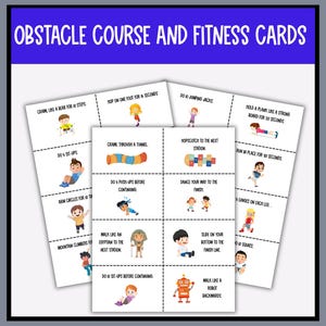Tarjetas de ejercicios y tarjetas de carrera de obstáculos / Tarjetas de descanso para el movimiento / Tarjetas imprimibles de descansos para el cerebro / Tarjetas de ejercicios para niños / Educación física en el hogar