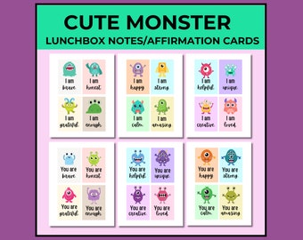 Monster Lunchbox Affirmation Cards | Kids Printable Notes (Digital Download