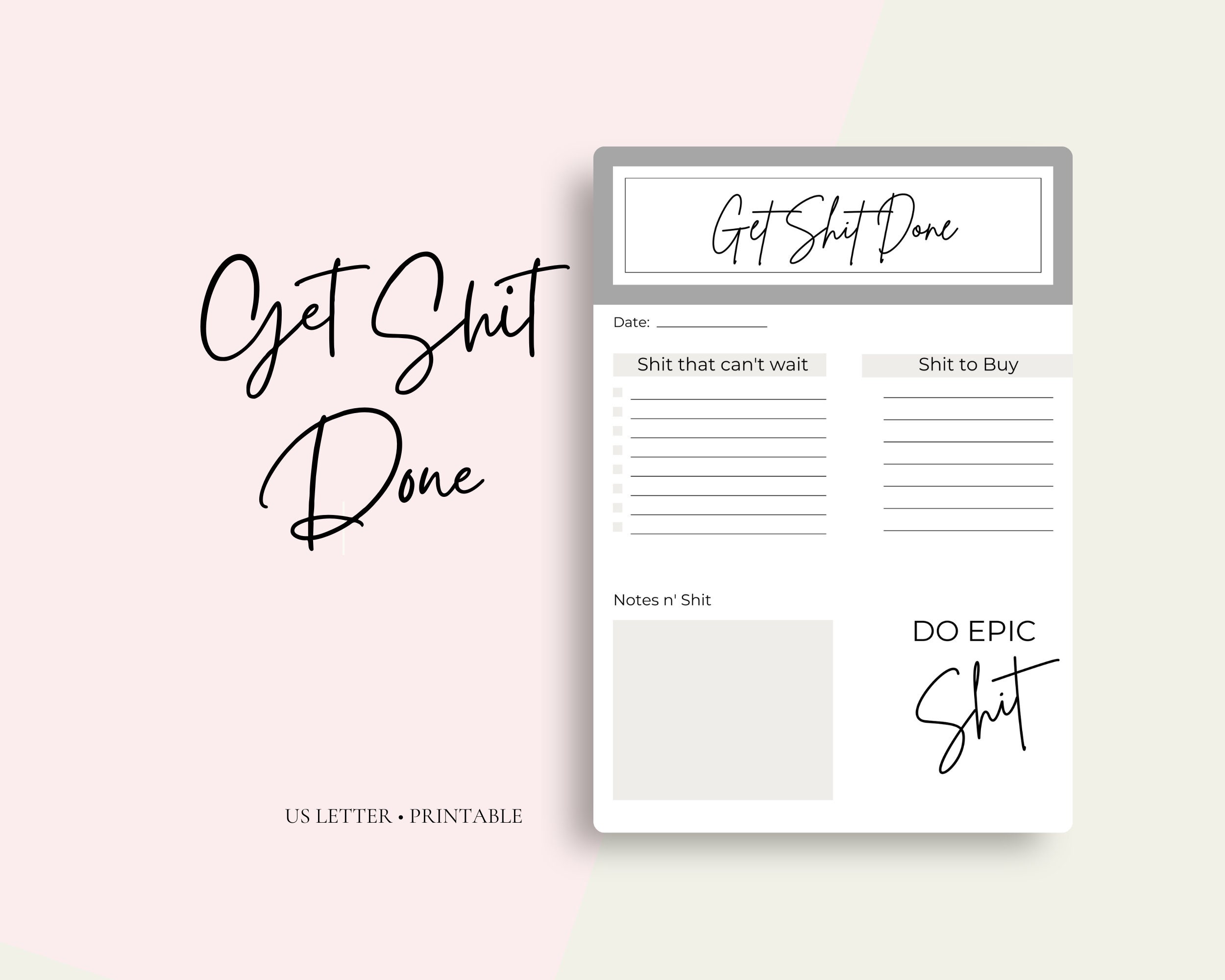 Printable Get Shit Done To-do List Productivity Planner - Etsy