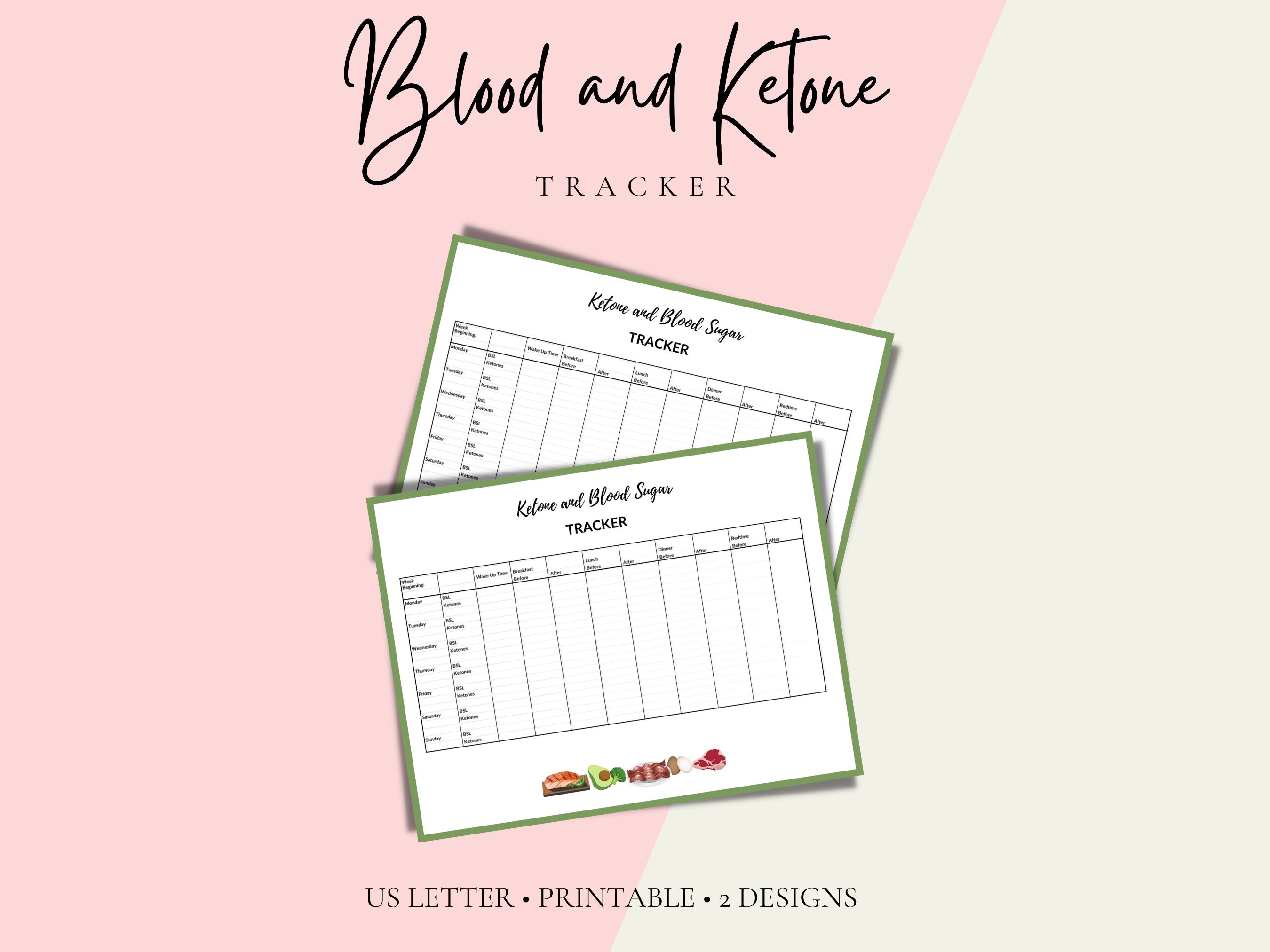 Printable Keto Blood Sugar &amp; Ketone Tracker Keto Health Monitor Digital Template for Blood Sugar ...
