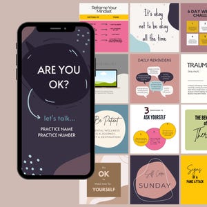 Mental Health Awareness Month Instagram Templates | Mental Health Canva Templates | Social Media Content | Therapist Instagram Content