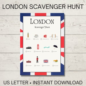 Printable London Scavenger Hunt | Kids Scavenger Hunt |Treasure Hunt Clues | Kids Treasure Hunt | Travel Activity