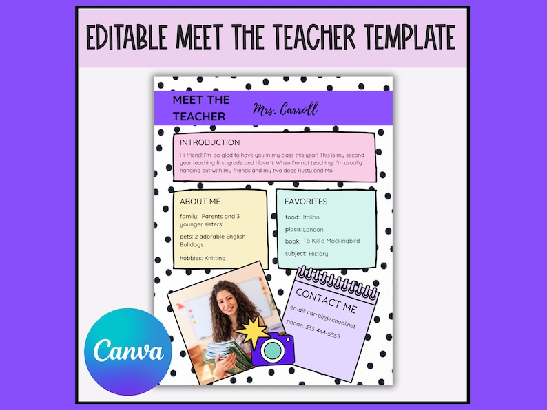 Editable Meet the Teacher Canva Template Back to School Pastel and ...