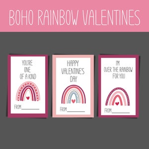 Tarjetas de San Valentín con diseño de arcoíris boho para imprimir / Tarjetas de San Valentín para niños / Tarjetas de San Valentín de 3 x 5 / Etiquetas de regalo de San Valentín / Regalo de San Valentín para niños