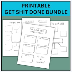 Lot Get shit done imprimable | Thème de griffonnage de l'aube à la main | Organiseur imprimable | Cartes mentales | Modèle de liste de contrôle | Merde à faire
