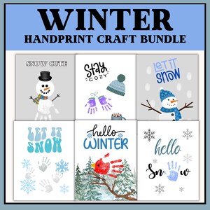 Winter Handprint Art Bundle: Kids Fingerprint Crafts (PDF)